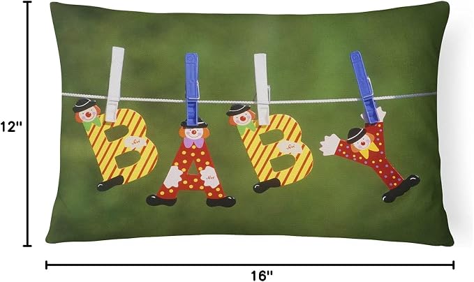 Caroline's Treasures APH5091PW1216 New Baby Clown Clothesline Canvas Fabric Decorative Pillow Machine Washable, Indoor Outdoor Decorative Pillow for Couch, Bed or Patio, 12HX16W