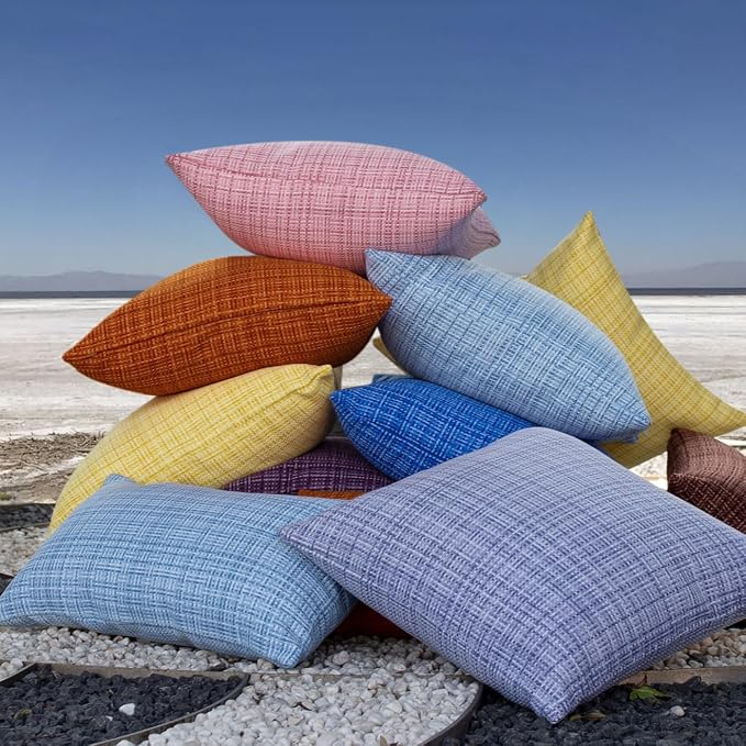 Kevin Textile Outdoor Waterproof 12"x24" Lumbar Pillow Covers 2 Pack Yellow | Water Resistant, Faux Linen Yarn-dyed, Woven Texture Throw Pillow Covers for Tent Patio Garden Couch Sofa