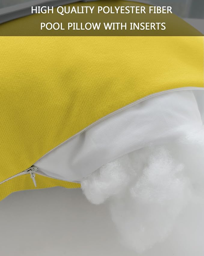 DecorLovee Yellow Outdoor Recliner Pillows for Head, Modern Pure Yellow Waterproof Chair Pillow with Elastic Stripe, Farmhouse Chaise Lounge Headrest Pillow for Patio/Beach/Pool 2Pack, 11"x16"