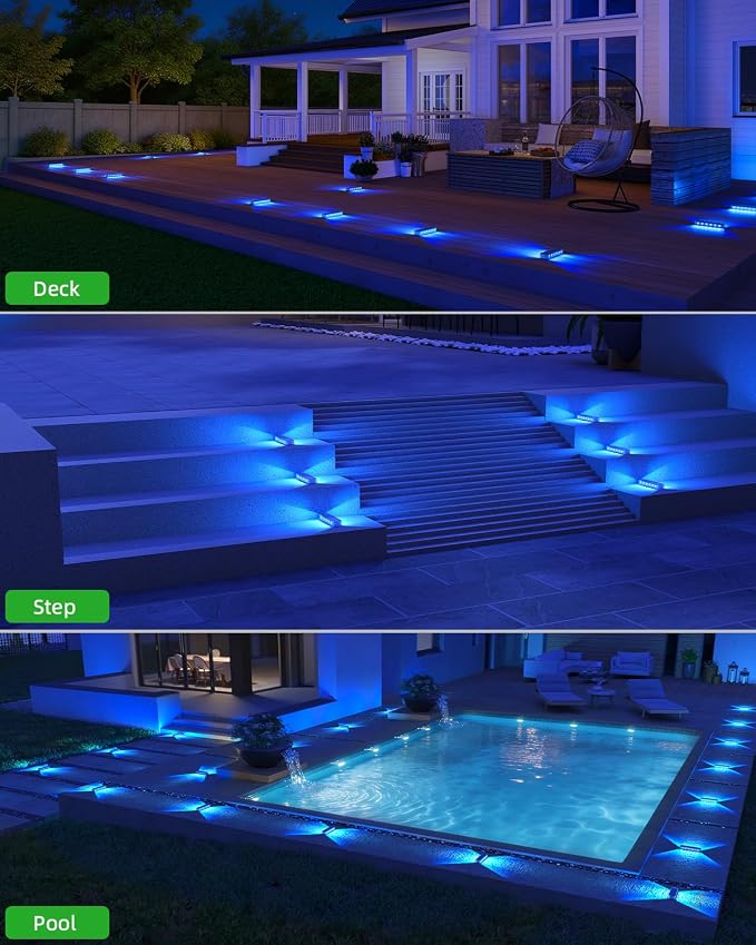 DetarZinLED Blue Solar Lights for Outside 6 Pack, 12 LEDs 2-Sided Illumination Solar Dock Lights Outdoor IP68 Waterproof, Auto On/Off Solar Deck Lights for Steps,Stairs,Driveway,Pathway,Sidewalk,Porch