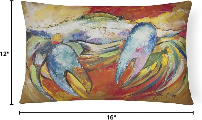 Caroline's Treasures JMK1109PW1216 Blue Crab Canvas Fabric Decorative Pillow Machine Washable, Indoor Outdoor Decorative Pillow for Couch, Bed or Patio, 12HX16W