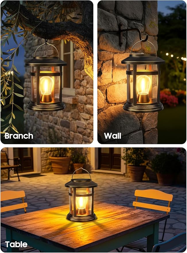 Solar Lantern Outdoor Waterproof, 4 Pack Bright Hanging Solar Lights for Outside Decorative, Upgraded Solar Powered Lanterns LED Lighting for Garden Patio Porch Decor Gifts (Antique Copper)