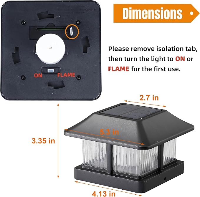 Dynaming Solar Flame Post Cap Lights Outdoor, Solar Powered Fence Post Light, Flickering Flame LED Lantern Lamps Waterproof for Garden Deck Patio, Fit 4x4 Wooden/Vinyl Posts, 8 Pack