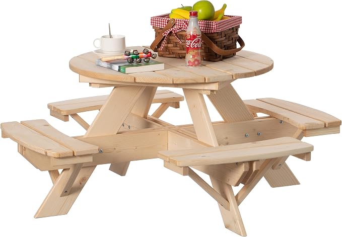 Gardenised Wooden Kids Round Picnic Table Bench, Outdoor Children's Backyard Table, Crafting, Dining, and Playtime Patio Table