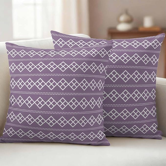 Purple Boho Outdoor Pillow Covers 20x20 Inch Throw Pillow Covers Set of 2 Waterproof Decorative Pillow Cases Vintage Ethnic Tribe Abstract Art Cushion Covers for Patio Furniture Garden Couch Sofa