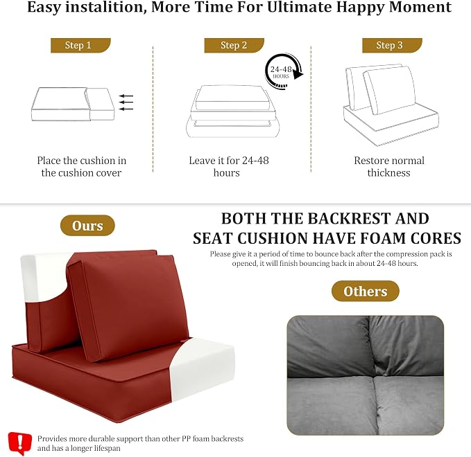 Outdoor Sectional Cushions 14-Piece Replacement Cushions Set for 6-Seat Patio Furniture Waterproof 4'' Thick Outdoor Sofa Cushion Patio Wicker Couch Cushion (Red, 14-Piece Set)