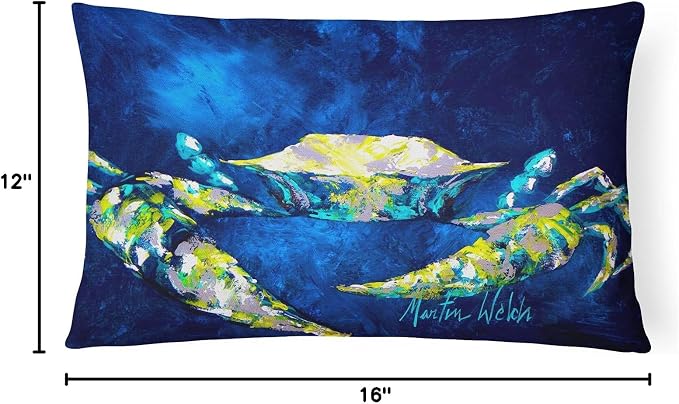 Caroline's Treasures MW1101PW1216 Crab Blue Canvas Fabric Decorative Pillow Machine Washable, Indoor Outdoor Decorative Pillow for Couch, Bed or Patio, 12HX16W