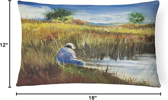 Caroline's Treasures JMK1125PW1216 Fisherman on The Bank Canvas Fabric Decorative Pillow Machine Washable, Indoor Outdoor Decorative Pillow for Couch, Bed or Patio, 12HX16W