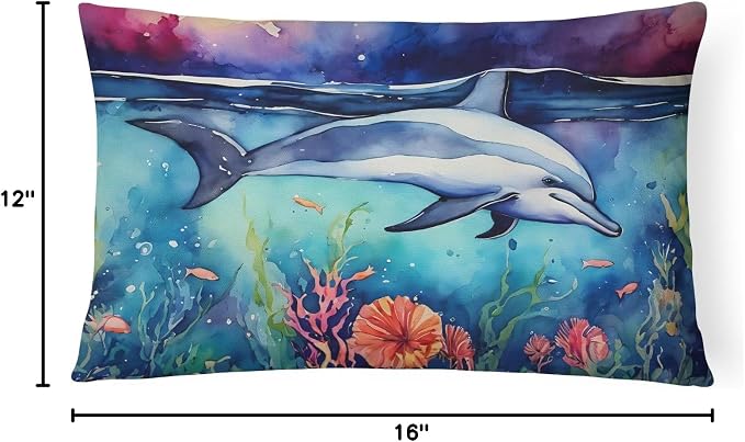 Caroline's Treasures DAC2782PW1216 Dolphin Throw Pillow Machine Washable, Indoor Outdoor Decorative Pillow for Couch, Bed or Patio, 12HX16W