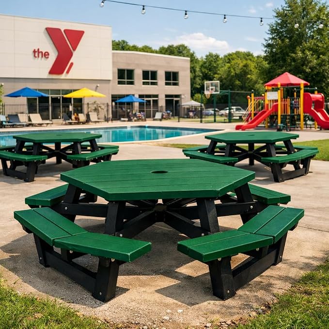 Frog Furnishings Hex Table Bench, Portable Outdoor Table, for All Weather, Backyard, Dining Party, Patio, Also for School, College, Park, Playground, Swimming Pool