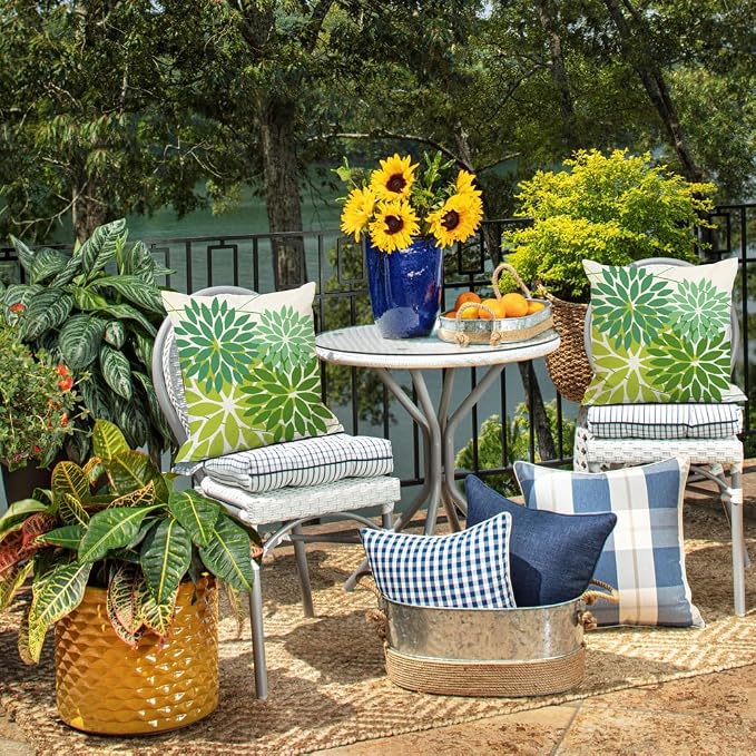 DFXSZ Pack of 2 Outdoor Waterproof Throw Pillow Covers 18x18 Shade of Green | Polyester Colorful Spring Summer Floral Decorative Cushion Cases(NO INSERT),For Couch Patio Funiture Garden Home Decor