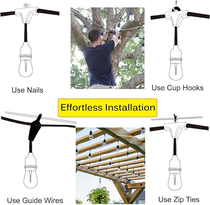 Outdoor String Lights LED 150FT Waterproof Heavy-Duty Patio Lights String with 50 Dimmable Shatterproof Plastic Edison Bulbs(4 Extra) for Gazebo Pergola Bistro Lights Connectable