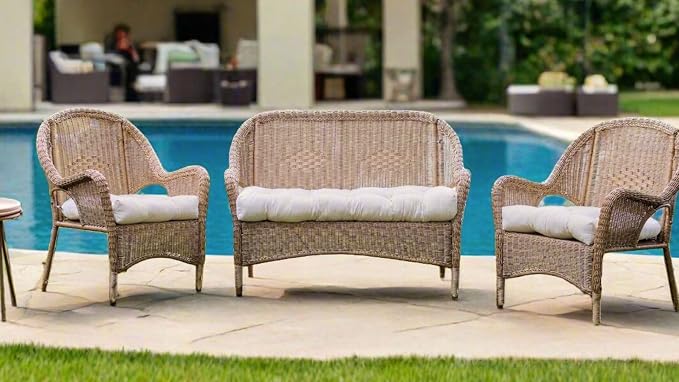 RSH DECOR: Sunbrella Tufted Wicker U-Shape Cushions Set of 2 | 19” x 19” | Water and Fade-Resistant Performance Fabric | Outdoor Seat Cushions for Patio Furniture | Canvas Macaw Moss Green