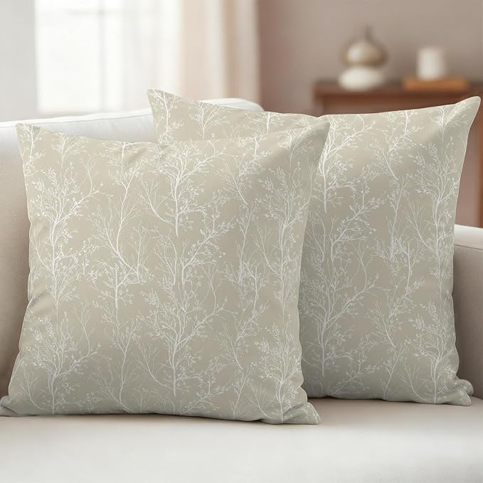 Beige Branches Waterproof Outdoor Pillow Covers Set of 2 Home Decor, Abstract Art Leaves Plant Lumbar Pillowcase Patio Pillow Covers for Couch Bench Patio Furniture Garden 20x20in