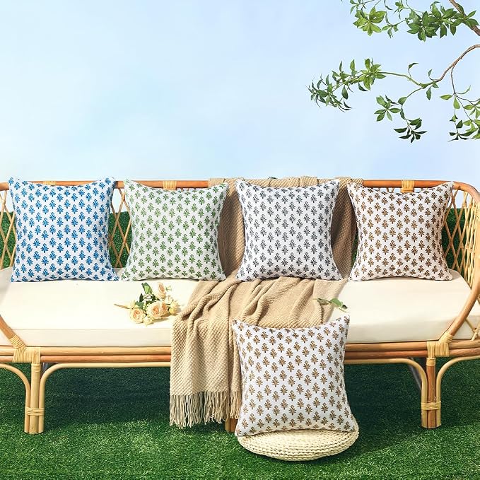 Outdoor Pillow Covers 16x16 Set of 2 Boho Brown Floral Accent Print Decorative Throw Pillow Cases for Outdoor Waterproof Patio Furniture Garden Porch Sofa Bed Cushion Covers Home Decor JB005-D16
