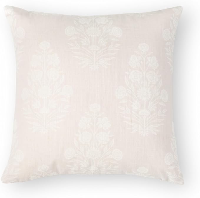 Coastal Linen Indoor Outdoor Throw Pillow Cover Only, 20"x20" Water Repellent for Patio, Backyard, Couch, Neutral Beige Floral