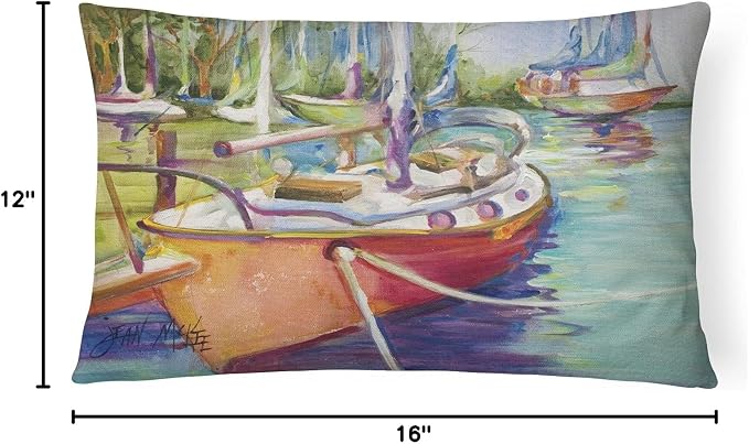 Caroline's Treasures JMK1028PW1216 Red Sailboat Canvas Fabric Decorative Pillow Machine Washable, Indoor Outdoor Decorative Pillow for Couch, Bed or Patio, 12HX16W