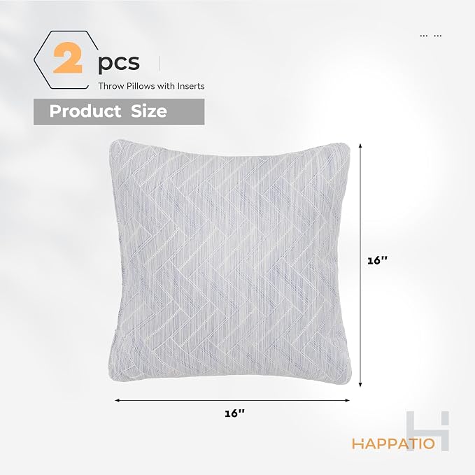 Outdoor Pillows, Patio Decorative Pillows Pack of 2, Waterproof Throw Pillows for Outdoor Furniture, 16×16 Comfortable Spring Outdoor Pillows for Bed, Couch, Sofa, Light Blue Chevron