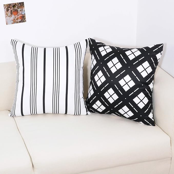 TAJWE Outdoor Waterproof Pillow Covers 20X20 Set of 4 Black and White Modern Geometry Stripe Decorative Cushion Cases for Patio Furniture Couch Porch Black
