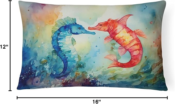 Caroline's Treasures DAC2822PW1216 Seahorses Throw Pillow Machine Washable, Indoor Outdoor Decorative Pillow for Couch, Bed or Patio, 12HX16W