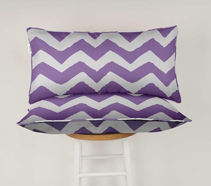 Indoor/Outdoor Polyester Fabric Lumbar Pillow Cover, All-Weather Waterproof Rectangular Cushion Case for Patio Furniture, 12 x 18 Set of 2 - Chevron-37