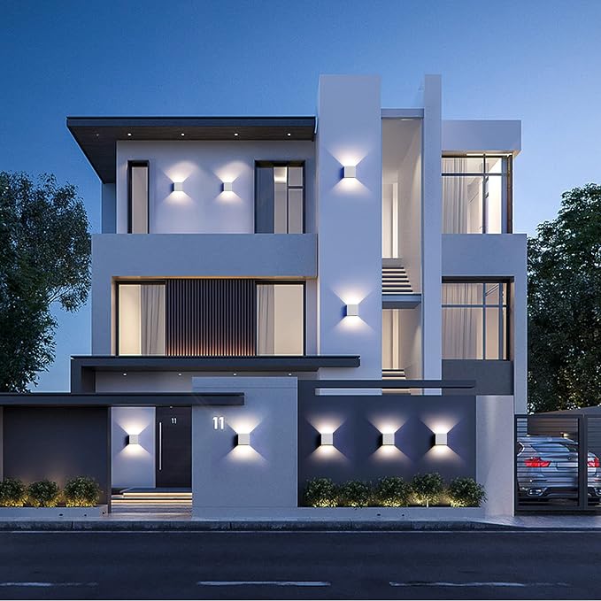 Mille Lucciole 12W 2Pack Outdoor Wall Lights Exterior/Interior,LED White Outdoor Wall Sconces Light Fixtures Modern,IP65 Waterproof Square Aluminum Wall Lamps, Up and Down Lights 6500K Cold Lights