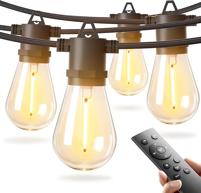 addlon 36FT LED Outdoor String Lights, Waterproof Dimmable Bulbs for Patio | UL Listed, Remote Control. Shatterproof Edison Bulbs, Timer, Linkable, 2700K Warm White. For Backyard, Pergola, Deck, Garden.