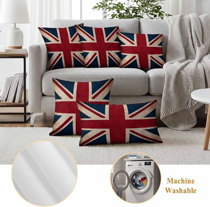 4th of July Outdoor Throw Pillows Covers 20x12 inch Set of 2 Waterproof British Flag Decorative Zippered Cushion Covers for Patio Furniture, Vintage National Flag Independence Day Lumbar Pillowcases