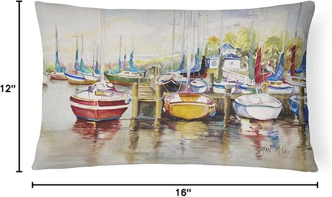 Caroline's Treasures JMK1064PW1216 Paradise Yacht Club II Sailboats Canvas Fabric Decorative Pillow Machine Washable, Indoor Outdoor Decorative Pillow for Couch, Bed or Patio, 12HX16W