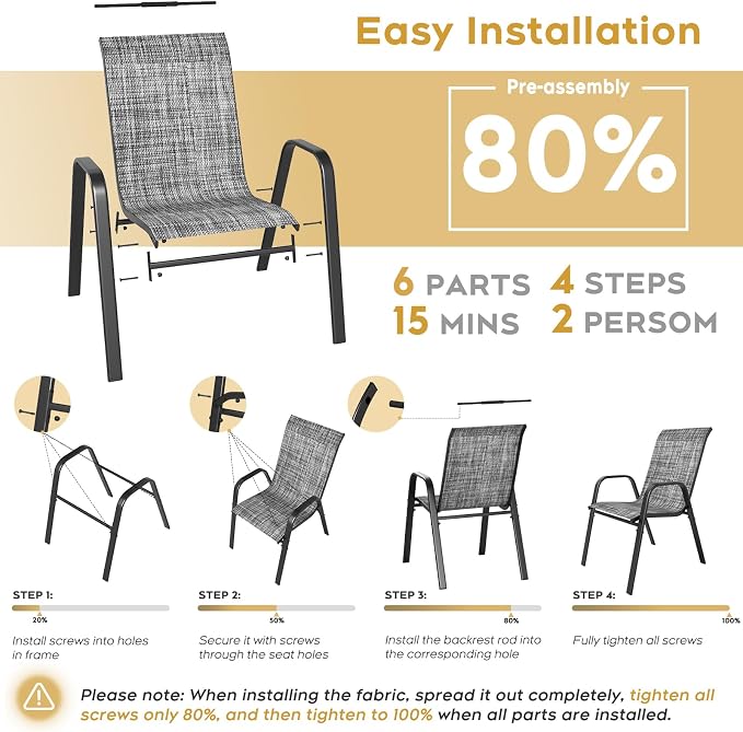Outdoor Patio Dining Set for 6, 7 Pieces Patio Table and Chairs Set with Umbrella Hole, 47"x 47" Round Metal Wood-Grain Dining Table Set with 6 Stackable Patio Chairs for Deck , Backyard, Porch