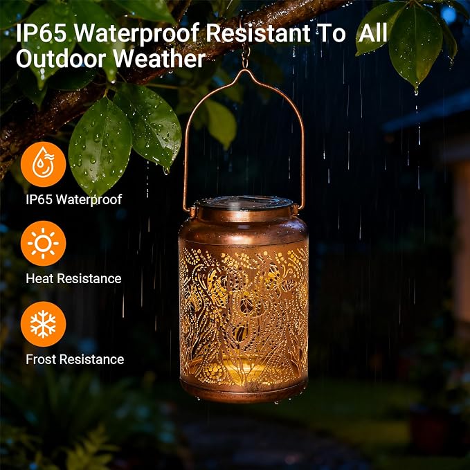 Waterproof Metal Butterfly Solar Lantern Outdoor Hanging Garden Light | Colorful LED metal Butterfly lantern; durable, waterproof outdoor decor perfect for patio, yard, or as a gift for women
