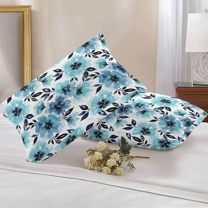 Botanical Floral Leaves Outdoor Pillow Covers 20"x12" Set of 2, Watercolor Painting Blue Gradient Blooms Waterproof Throw Pillow Covers for Patio Furniture, Decorative Cushion Covers for Porch