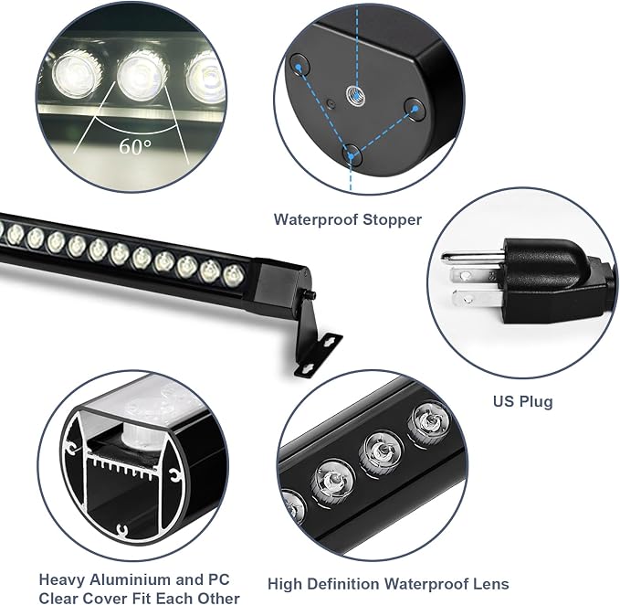 2Pack 36W Wall Washer Light 2FT 4000K 120V IP67 Waterproof Plug-in | Outdoor LED Light Bar,Lifespan 50K Hr,150° Adjustable,Studio Lighting,Retail Display Lighting,Concert or Band,Bridges,Stage