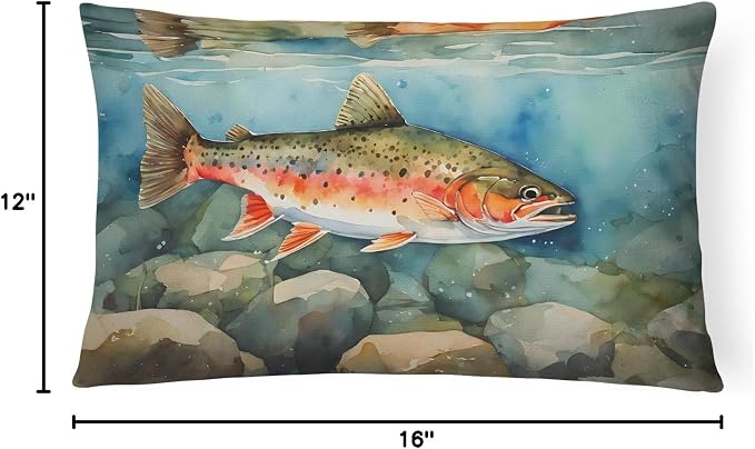 Caroline's Treasures DAC2774PW1216 Brook Trout Throw Pillow Machine Washable, Indoor Outdoor Decorative Pillow for Couch, Bed or Patio, 12HX16W