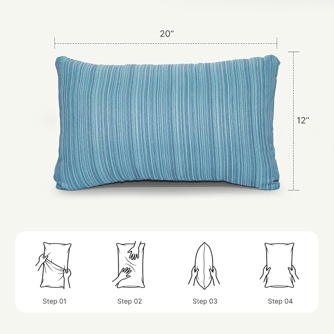 Outdoor Lumbar Pillow Set of 2 with Inserts, Outdoor Throw Pillow Water Resistant for Patio Furniture, 12x20 Inch Outdoor Pillows with Removable Zipper Cover