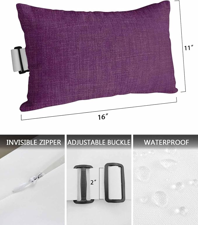 Pack of 4 Outdoor Lumbar Pillow Covers 11x16 Inch, Purple Burlap Texture Waterproof Throw Pillow Covers Set, Farmhouse Vintage Purple Indoor&Outdoor Decorative Cushion Cases for Patio Porch Beach