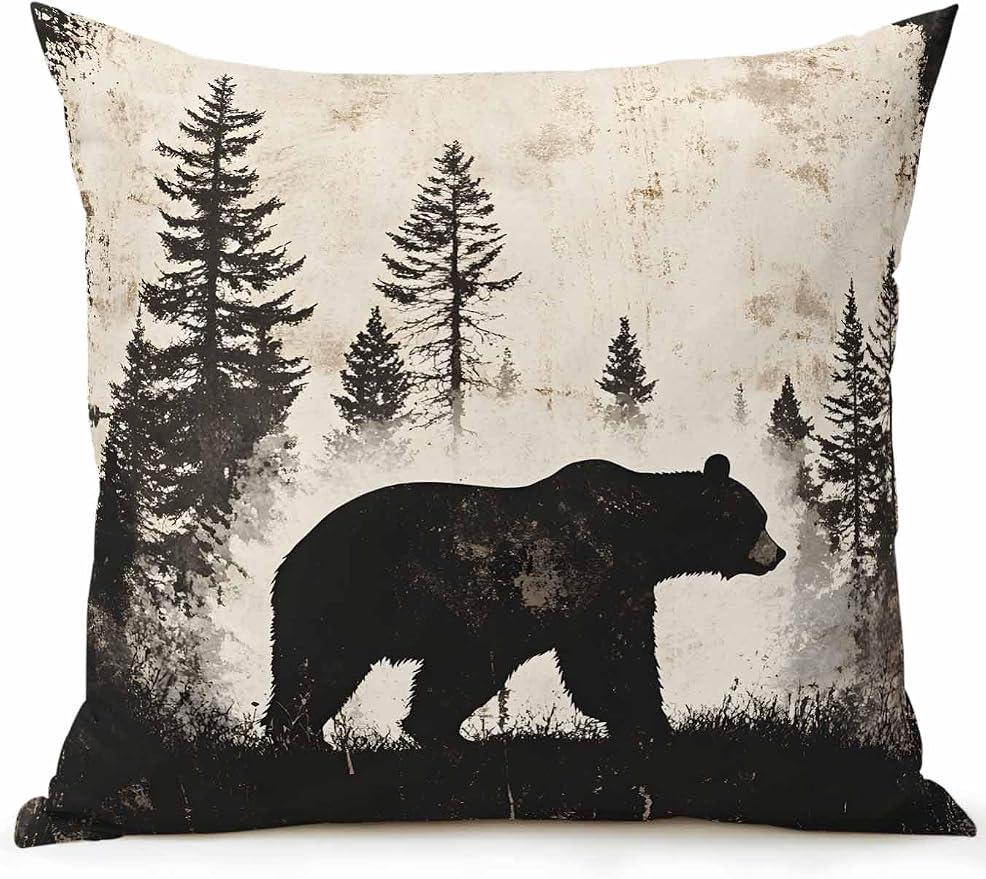 Outdoor Waterproof Throw Pillows Forest Brown Bear Silhouette Patio Pillows,Decorative Pillow Covers with Insert,Pillow Cushion Case for Garden Couch Sofa Minimalist Modern Art