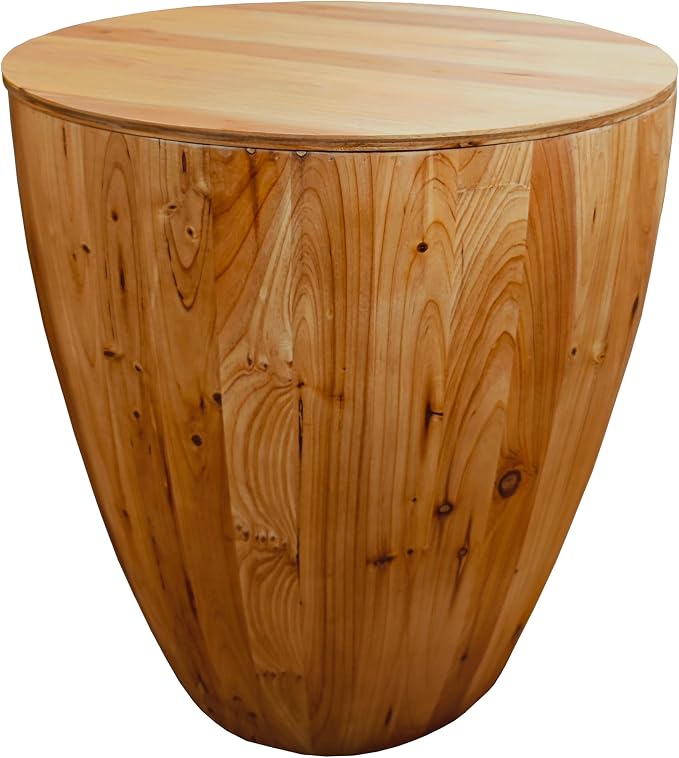 20.87" Vintage Wood Drum Coffee Table, Wood Round Coffee Table with Storage, Drum Side Table End Table Bucket Shaped Coffee Tables Small Center Table for Living Room, No Need Assembly