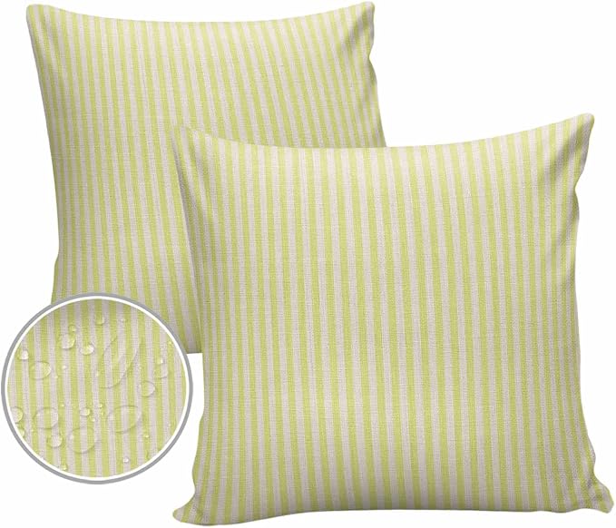 Outdoor Waterproof Throw Pillow Covers Set of 2 Yellow Stripes Pillowcases 20x20 Inches Linen Classic Vertical Striped Patio Decorative Pillows Cushion Case Patio Pillows for Couch Bed Chair Garden