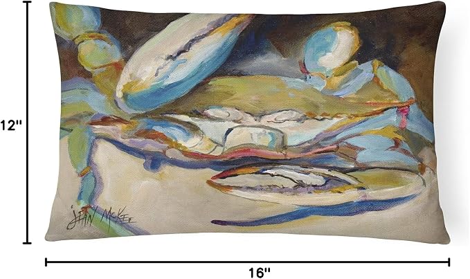 Caroline's Treasures JMK1099PW1216 Big Crab Claw Blue Crab Canvas Fabric Decorative Pillow Machine Washable, Indoor Outdoor Decorative Pillow for Couch, Bed or Patio, 12HX16W