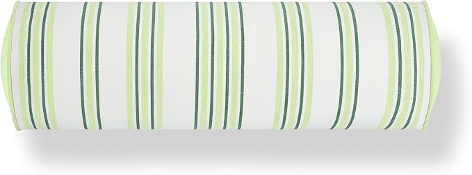 Hofdeco Premium Coastal Hampton Outdoor Performance Bolster Pillow Cover Only, 6"x20" Water Repellent, UV and Fade Resistant for Backyard, Couch, Poolside, Grass Green Woven Bayside Stripes