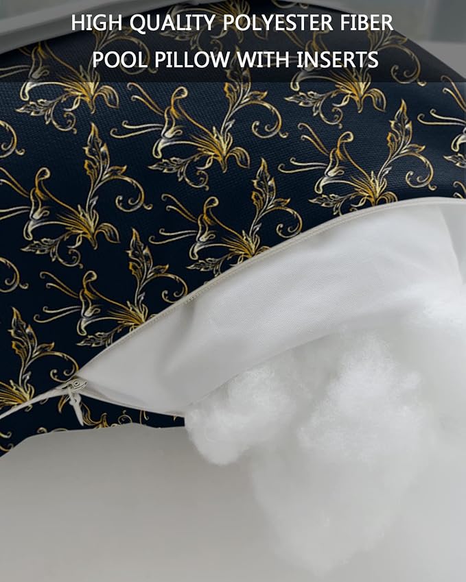 Outdoor Pillows Covers with Inserts Gold Gradient Floral Leaves Black Waterproof Recliner Pillow with Adjustable Strap Throw Pillows for Patio Furniture Pool Lounge Chair, 11x16 inch, 2PCS
