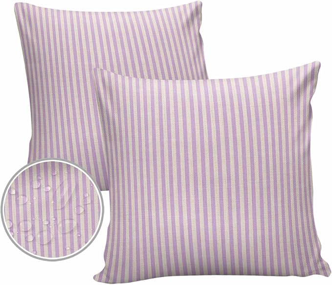 Outdoor Waterproof Throw Pillow Covers Set of 2 Purple Stripes Pillowcases 18x18 Inches Linen Classic Vertical Striped Patio Decorative Pillows Cushion Case Patio Pillows for Couch Bed Chair Garden
