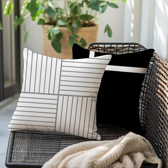 RABUSOFA Outdoor Pillow Covers 20x20 Black Modern Geometry Decor Set of 4 | Chevron Zigzag,Not Insert,Waterproof Fabric,Machine Washable,Invisible Zipper,Decoration for Patio Furniture Sunbrella Couch