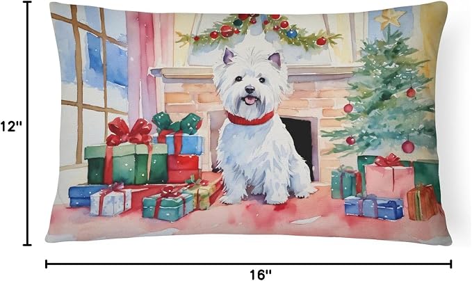 Caroline's Treasures DAC2763PW1216 Westie Cozy Christmas Throw Pillow Machine Washable, Indoor Outdoor Decorative Pillow for Couch, Bed or Patio, 12HX16W