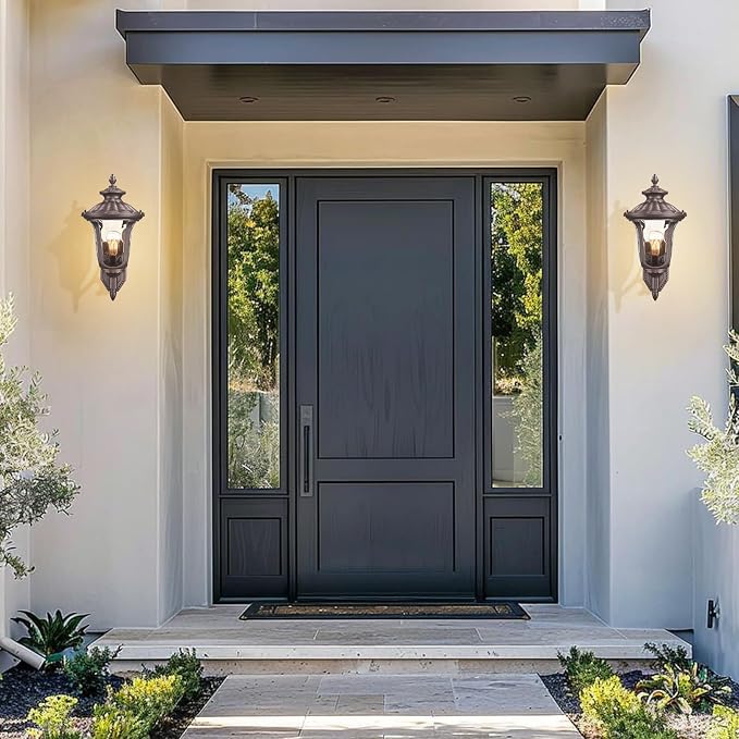 Outdoor Wall Light Fixtures Mount, Waterproof Exterior Wall Lanterns with Water Ripple Glass, Outside Sconces, Front Porch Lights for House Garage Doorway Patio, 22'' Large Oil-Rubbed Bronze
