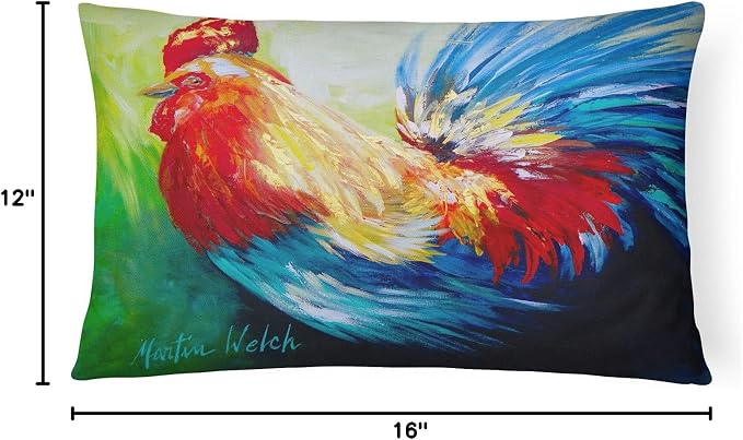 Caroline's Treasures MW1085PW1216 Bird - Rooster Chief Big Feathers Canvas Fabric Decorative Pillow Machine Washable, Indoor Outdoor Decorative Pillow for Couch, Bed or Patio, 12HX16W