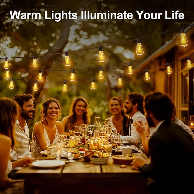 MGVIH Outdoor String Led Patio Lights - 200Ft 60M Outside Waterproof Light with Remote Dimmable ST38 Shatterproof Bulb Hanging Outdoor Electric Lighting for Backyard Yard Gazebo Porch Party