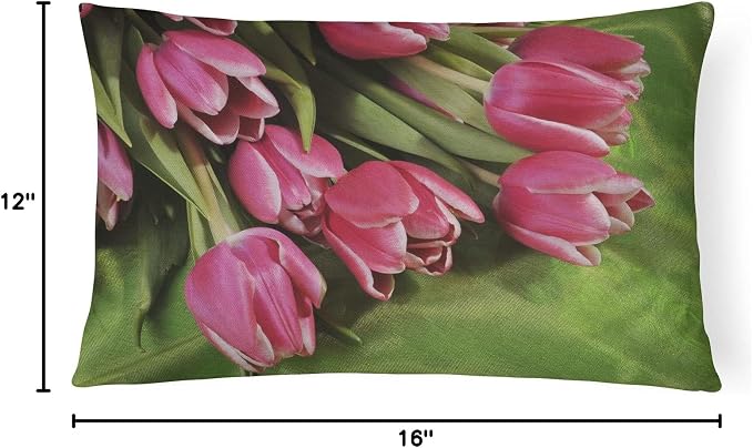 Caroline's Treasures APH5048PW1216 Pink Tulips Canvas Fabric Decorative Pillow Machine Washable, Indoor Outdoor Decorative Pillow for Couch, Bed or Patio, 12HX16W