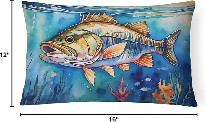 Caroline's Treasures DAC2833PW1216 Striped Bass Throw Pillow Machine Washable, Indoor Outdoor Decorative Pillow for Couch, Bed or Patio, 12HX16W